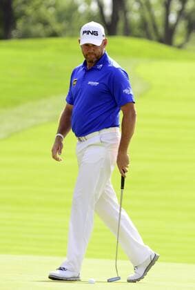 Lee Westwood after missing his putt on the first hole during the third round of the at the U.S. Open golf championship at Oakmont Country Club near Pittsburgh, on June 18, 2016.  OAK20160618336 ARCHIExCARPENTER