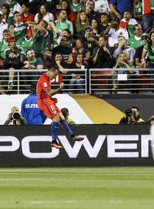 June 18, 2016 - Los Angeles, California, U.S - Chile forward Eduardo Vargas 11 celebrates his goal in the Copa America soccer match between Mexico and Chile at the LeviÃ s Stadium in Santa Clara, California, June 18, 2016. Chile won 7-0. Copa America 2016 Quarterfinal Chile defeats Mexico 7-0 - ZUMAc68_