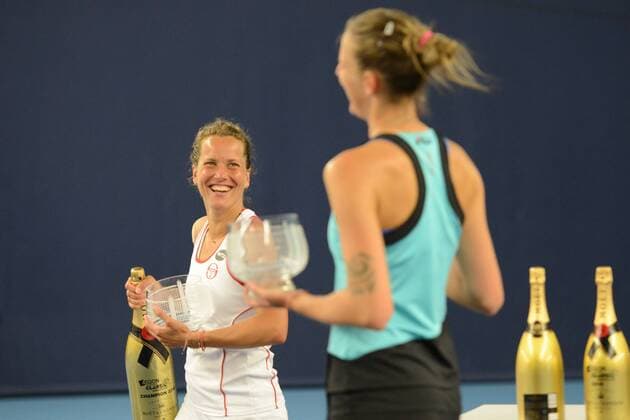 June 19, 2016 - Birmingham, Warwickshire, England - KAROLINA PLISKOVA and BARBORA STRYCOVA of the Czech Republic after winning the doubles final of the Aegon Classic Birmingham tennis tournament. Tennis 2016 - Aegon Classic Birmingham - Day 7 - ZUMAl132