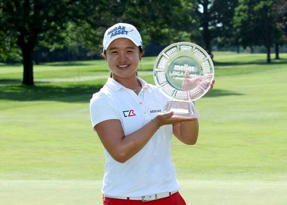 June 19, 2016 - Belmont, Michigan, United States - Sei Young Kim of Seoul holds up the trophy after winning the final round by playoff of the Meijer LPGA Golf Damen Classic golf tournament at Blythefield Country Club in Belmont, MI, USA Sunday, June 19, 2016. Meijer LPGA Classic  - ZUMAn230