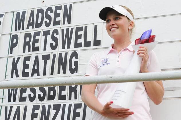 Winner Nanna Koerstz Madsen of Denmark holds her trophy during the Tipsport Golf Masters Ladies European Tour in Pilsen Golf Resort Dysina, Czech Republic, June 19, 2016. (CTKxPhoto PavelxNemecek) CTKPhotoP201606190450101  nmc4