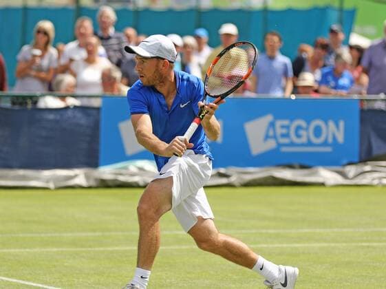 21.06.2016. Nottingham Tennis Centre, Nottingham, England. Aegon Open Mens ATP Tennis Herren Tennis. Backhand from Dudi Sela of Israel returns to Joao Sousa of Portugal xDavidxKissmanx  ActionPlus11752763
