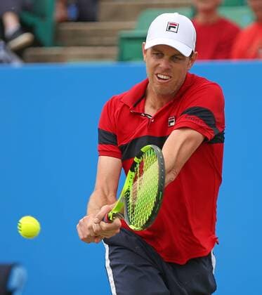 22.06.2016. Nottingham Tennis Centre, Nottingham, England. Aegon Open Mens ATP Tennis Herren Tennis. Backhand from Sam Querrey of USA against Marcos Baghdatis of Cyprus xDavidxKissmanx  ActionPlus11753263