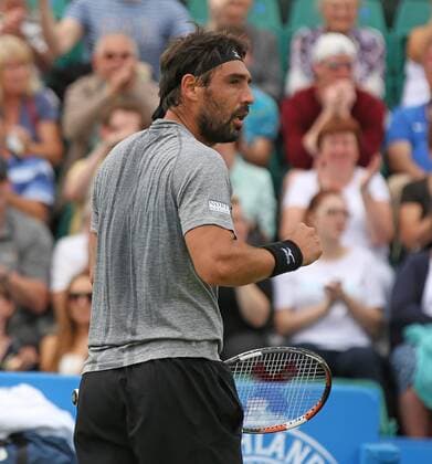 22.06.2016. Nottingham Tennis Centre, Nottingham, England. Aegon Open Mens ATP Tennis Herren Tennis. Fist pump from Marcos Baghdatis of Cyprus in his match against Sam Querrey of USA xDavidxKissmanx  ActionPlus11753267