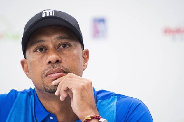 Professional golfer and tournament host, Tiger Woods, answers questions about his event and his health from the media during a press conference PK Pressekonferenz at the Quicken Loans National golf tournament on June 22, 2016, in Bethesda, Md.  WAP201606220058 PETExMAROVICH