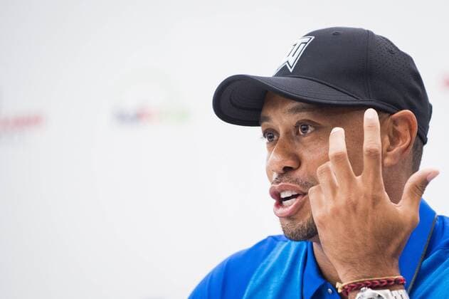 Professional golfer and tournament host, Tiger Woods, answers questions about his event and his health from the media during a press conference PK Pressekonferenz at the Quicken Loans National golf tournament on June 22, 2016, in Bethesda, Md.  WAP201606220027 PETExMAROVICH