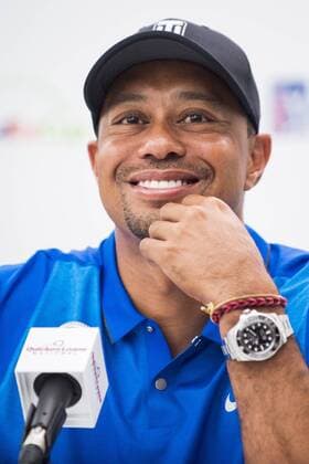 Professional golfer and tournament host, Tiger Woods, answers questions about his event and his health from the media during a press conference PK Pressekonferenz at the Quicken Loans National golf tournament on June 22, 2016, in Bethesda, Md.  WAP201606220071 PETExMAROVICH
