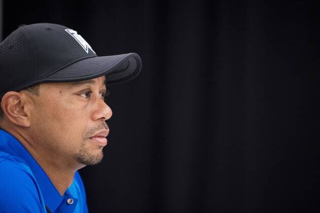 Professional golfer and tournament host, Tiger Woods, answers questions about his event and his health from the media during a press conference PK Pressekonferenz at the Quicken Loans National golf tournament on June 22, 2016, in Bethesda, Md.  WAP201606220084 PETExMAROVICH