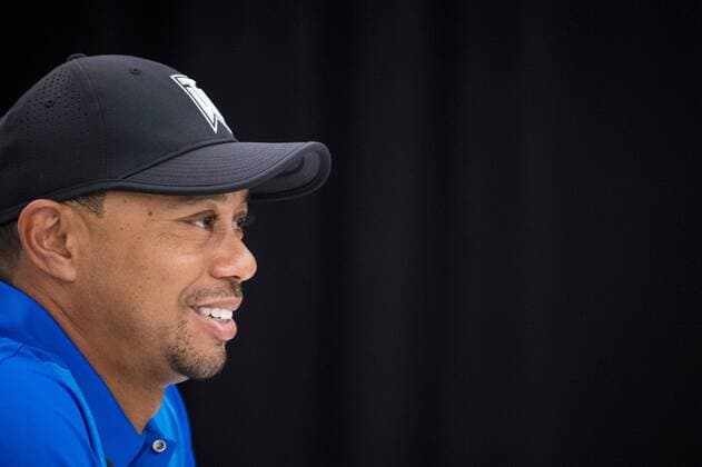 Professional golfer and tournament host, Tiger Woods, answers questions about his event and his health from the media during a press conference PK Pressekonferenz at the Quicken Loans National golf tournament on June 22, 2016, in Bethesda, Md.  WAP201606220087 PETExMAROVICH