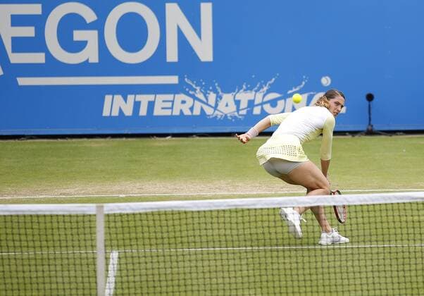 23.06.2016 Eastbourne, England. Aegon International Eastbourne Tennis Tournament. Andrea Petkovic (GER)returns as she is beaten by Ekaterina Makarova (RUS) by a score 3-6, 6-4, 6-0 in their Quarterfinals match at Devonshire Park. xHongboxChenx  ActionPlus11753781