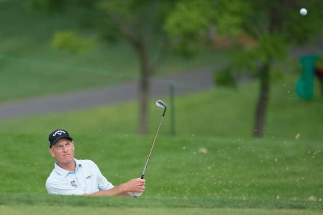 June 25, 2016 - Jim Furyk hits from the green side bunker on hole number three during third round play at the Quicken Loans National at Congressional Country Club in Bethesda MD. PGA Golf Herren 2016: Quicken Loans National JUN 25 - ZUMAcjm_