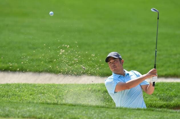 June 25, 2016 - Bethesda, Maryland, U.S. - JOHN HUH hits out of the green side bunker on the second hole during third round play at the Quicken Loans National at Congressional Country Club. PGA Golf Herren 2016 - Quicken Loans National - ZUMAcjm_