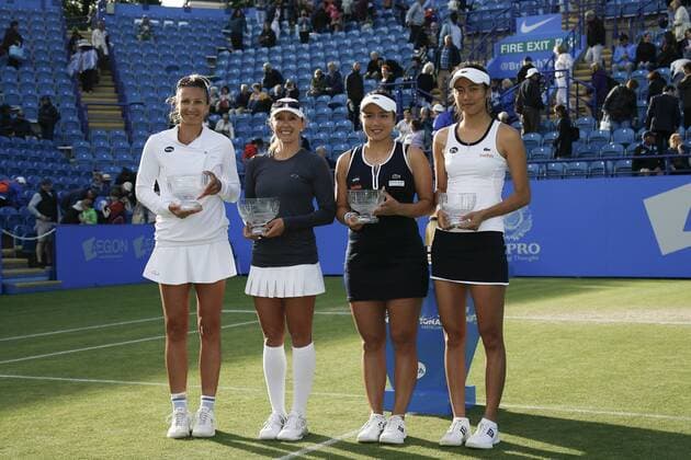 25.06.2016 Eastbourne, England. Aegon International Eastbourne Tennis Tournament Darija Jurak (CRO) and Anastasia Rodionova (AUS) defeat Hao-Ching Chan (TPE) and Yung-Jan Chan (TPE) by a score of 5-7,7-6, 10-6 in their Women& x2019;s Doubles Match at Devonshire Park. xHongboxChenx  ActionPlus11754507