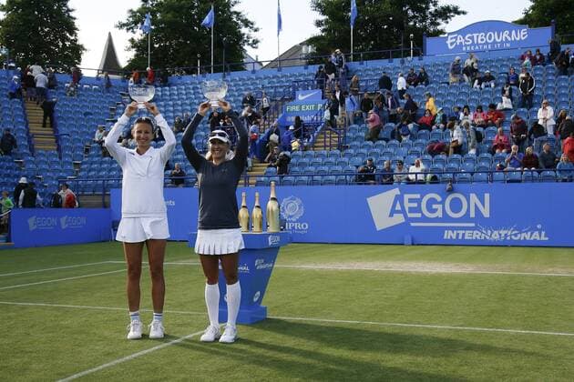 25.06.2016 Eastbourne, England. Aegon International Eastbourne Tennis Tournament Darija Jurak (CRO) and Anastasia Rodionova (AUS) defeat Hao-Ching Chan (TPE) and Yung-Jan Chan (TPE) by a score of 5-7,7-6, 10-6 in their Women& x2019;s Doubles Match at Devonshire Park. xHongboxChenx  ActionPlus11754508