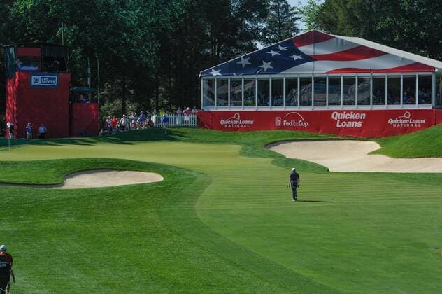 June 25, 2016 - Rickie Fowler walks on to the seventeenth green during third round play at the Quicken Loans National at Congressional Country Club in Bethesda MD. PGA Golf Herren 2016: Quicken Loans National JUN 25 - ZUMAcjm_