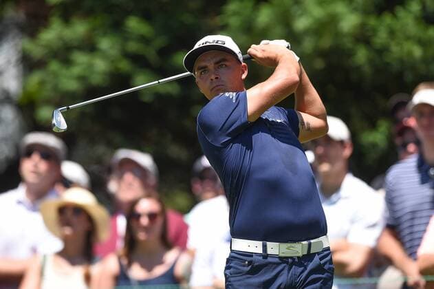 June 25, 2016 - Rickie Fowler tees off at hole number five during third round play at the Quicken Loans National at Congressional Country Club in Bethesda MD. PGA Golf Herren 2016: Quicken Loans National JUN 25 - ZUMAcjm_