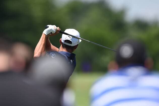 June 25, 2016 - Rickie Fowler hits ball at the driving range during third round play at the Quicken Loans National at Congressional Country Club in Bethesda MD. PGA Golf Herren 2016: Quicken Loans National JUN 25 - ZUMAcjm_