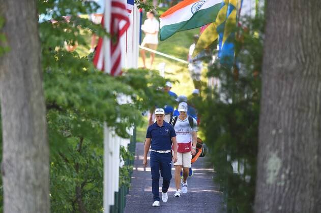 June 25, 2016 - Ricky Fowler crosses the bridge on the way to the ninth green during third round play at the Quicken Loans National at Congressional Country Club in Bethesda MD. PGA Golf Herren 2016: Quicken Loans National JUN 25 - ZUMAcjm_