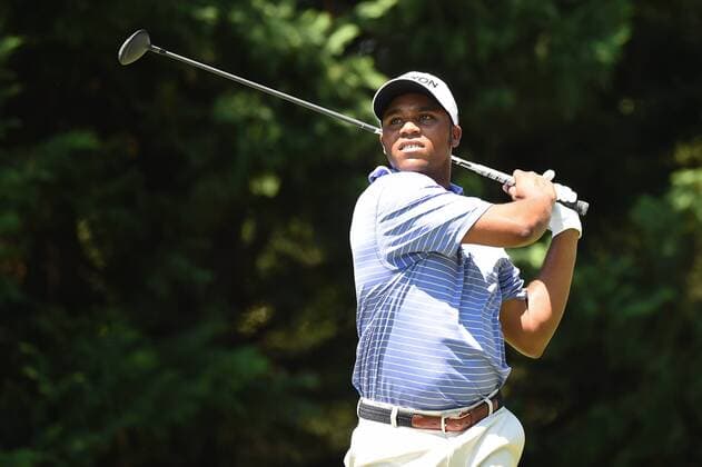 June 25, 2016 - Harold Varner III tees off at number five during third round play at the Quicken Loans National at Congressional Country Club in Bethesda MD. PGA Golf Herren 2016: Quicken Loans National JUN 25 - ZUMAcjm_