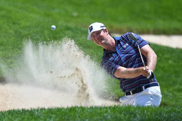 June 26, 2016 - Hudson Swafford hits his ball out of the green side, 233 par 3 second hole during final round play at the Quicken Loans National at Congressional Country Club in Bethesda MD. PGA Golf Herren 2016: Quicken Loans National JUN 26 - ZUMAcjm_