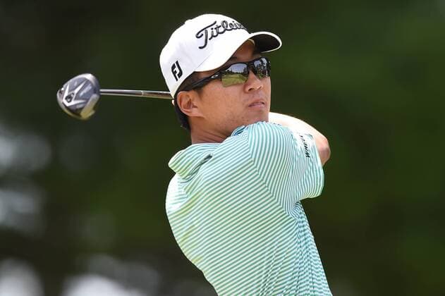 June 26, 2016 - Michael Kim tees off at the second hole during final round play at the Quicken Loans National at Congressional Country Club in Bethesda MD. PGA Golf Herren 2016: Quicken Loans National JUN 26 - ZUMAcjm_
