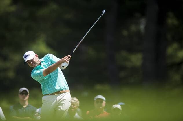 Bill Haas of Greenville, South Carolina, plays his tee shot on the 2nd hole at Congressional CC during the final round of the Quicken Loans National golf tournament in Bethesda, Maryland on Sunday, June 36, 2016. Billy Hurley III, of Annapolis Maryland, shot a 2-under 69 on Sunday for his first tournament win.  WAP201606260099 PETExMAROVICH