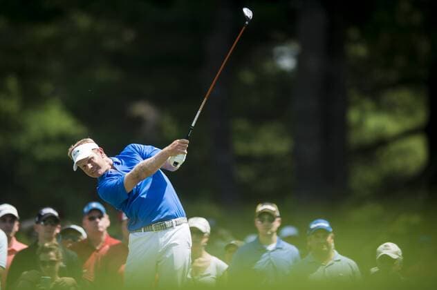 Billy Hurley III plays his tee shot on the par-3 2nd hole at the Quicken Loans National golf tournament at Congressional CC in Bethesda, Maryland on Sunday, June 36, 2016. Hurley, of Annapolis, Maryland, shot a 2-under 69 on Sunday for his first tournament win.  WAP201606260143 PETExMAROVICH