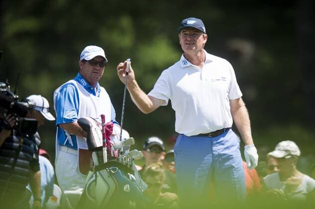 South African Ernie Els checks the wind direction on the 2nd hole at Congressional CC during the final round of the Quicken Loans National golf tournament in Bethesda, Maryland on Sunday, June 36, 2016. Billy Hurley III, of Annapolis Maryland, shot a 2-under 69 on Sunday for his first tournament win.  WAP201606260148 PETExMAROVICH