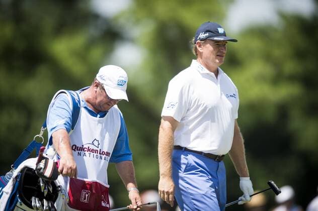 South African Ernie Els walks up to the green on the 3rd hole at Congressional CC during the final round of the Quicken Loans National golf tournament in Bethesda, Maryland on Sunday, June 36, 2016. Billy Hurley III, of Annapolis Maryland, shot a 2-under 69 on Sunday for his first tournament win.  WAP201606260195 PETExMAROVICH