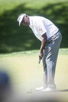 Vijay Singh, of Fiji, putts on the 6th green at Congressional CC during the final round of the Quicken Loans National golf tournament in Bethesda, Maryland on Sunday, June 36, 2016. Billy Hurley III, of Annapolis Maryland, shot a 2-under 69 on Sunday for his first tournament win.  WAP201606260253 PETExMAROVICH