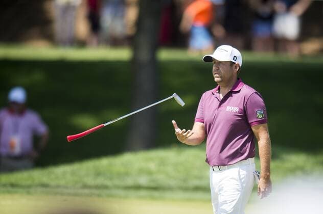Eric Compton of Coral Gables, Florida, reacts after missing a putt on the 6th green at Congressional CC during the final round of the Quicken Loans National golf tournament in Bethesda, Maryland on June 26, 2016. Billy Hurley III, of Annapolis Maryland, shot a 2-under 69 on Sunday for his first tournament win.  WAP201606260257 PETExMAROVICH