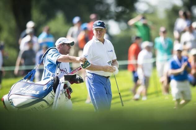 South African golfer Ernie Els walks up the 9th fairway at Congressional CC during the final round of the Quicken Loans National golf tournament in Bethesda, Maryland on Sunday, June 36, 2016. Billy Hurley III, of Annapolis Maryland, shot a 2-under 69 on Sunday for his first tournament win.  WAP201606260413 PETExMAROVICH