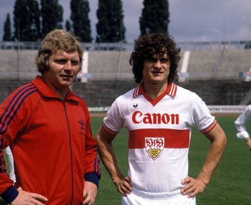 Trainer Jürgen Sundermann (li.) und Didier Six (beide VfB Stuttgart)