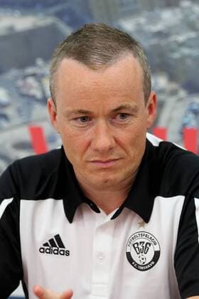 27 06 2016 Hibernians Stadium, Paola, Malta UEFA Champions League First Qualifying Round, First Leg Valletta FC v B36 Torshavn B36 Torshavn head coach Eydun Klakstein speaks during his team s press conference PK Pressekonferenz a day prior to the UEFA Champions League, first qualifying round, first leg match at the Hibernians Stadium in Paola, Malta. Valletta FC v B36 Torshavn - UEFA Champions League 2016 17 VALL_B36_16