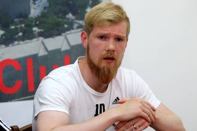 27 06 2016 Hibernians Stadium, Paola, Malta UEFA Champions League First Qualifying Round, First Leg Valletta FC v B36 Torshavn B36 Torshavn player Odmar FÃ¦rÃ¸speaks during his team s press conference PK Pressekonferenz a day prior to the UEFA Champions League, first qualifying round, first leg match at the Hibernians Stadium in Paola, Malta. Valletta FC v B36 Torshavn - UEFA Champions League 2016 17 VALL_B36_16