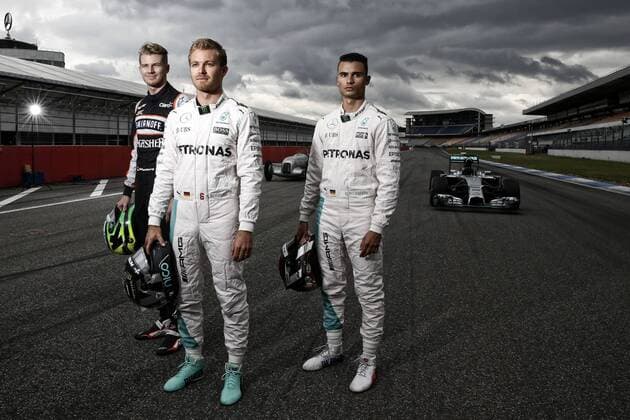 Bilder des Tages - SPORT Motorsports: Trackday F1 Deutschland, Hockenheim zum großen Preis von deutschland 27 Nico Hulkenberg (GER, Sahara Force India F1 Team), 6 Nico Rosberg (GER, Mercedes AMG Petronas F1 Team), 94 Pascal Wehrlein (GER, Manor Racing MRT), xJuergenxTapx xHochxZweix