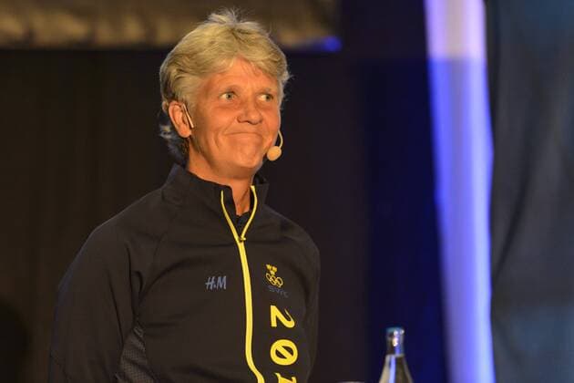 Fußball, Damen, Pia Sundhage - PK Nationalteam Schweden 160628 Sveriges förbundskapten Pia Sundhage under en presskonferens där OS-truppen presenterades den 28 juni 2016 i Halmstad.  Copyright: AndersxBjurö BB160628BB316