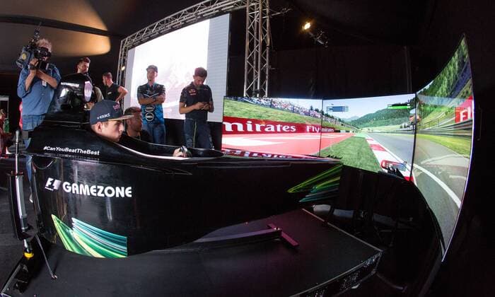 FORMULA 1 - GP of Austria 2016 SPIELBERG,AUSTRIA,30.JUN.16 - MOTORSPORTS, FORMULA 1 - Grand Prix of Austria, Red Bull Ring, preview. Image shows Max Verstappen (NED Red Bull) playing on simulator at Gamezone. GEPAxpictures xMaticxKlansek
