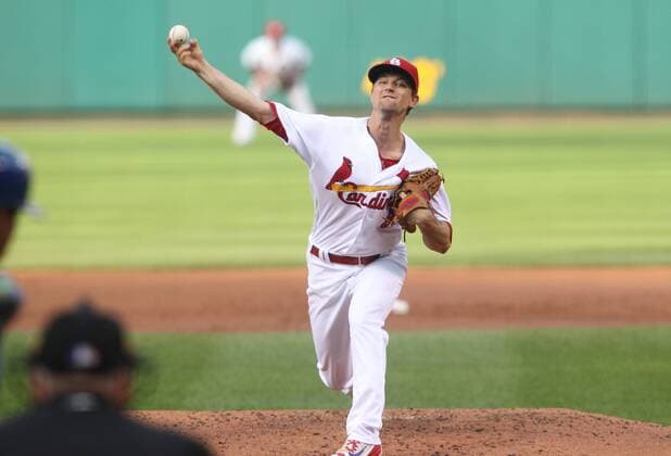 St. Louis Cardinals starting pitcher Mike Leake delivers a pitch to the Kansas City Royals in the second inning at Busch Stadium in St. Louis on June 30, 2016.  SLP2016063002 BILLxGREENBLATT