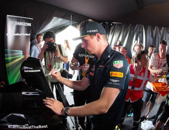 FORMULA 1 - GP of Austria 2016 SPIELBERG,AUSTRIA,30.JUN.16 - MOTORSPORTS, FORMULA 1 - Grand Prix of Austria, Red Bull Ring, preview. Image shows Max Verstappen (NED Red Bull) playing on a simulator at Gamezone. GEPAxpictures xMaticxKlansek