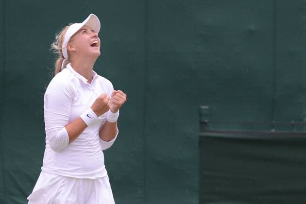 July 1, 2016 - London, England - ANASTASIA POTAPOVA of Russia celebrates winning the Nike Junior International Roehampton tennis tournament. Tennis 2016 - Nike Junior International Roehampton - Day 6 - ZUMAl132