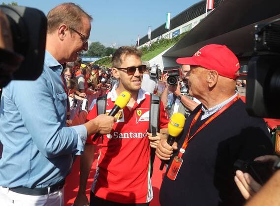 FORMULA 1 - GP of Austria 2016 SPIELBERG,AUSTRIA,02.JUL.16 - MOTORSPORTS, FORMULA 1 - Grand Prix of Austria, Red Bull Ring, qualifying. Image shows Sebastian Vettel (GER Ferrari) and Niki Lauda. GEPAxpictures xHansxOberlaender