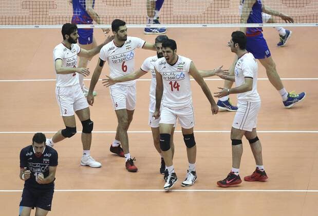 TEHRAN, Players of Iran celebrate scoring during the match against Serbia at FIVB Men s Volleyball World League 2016 at Azadi Stadium in Tehran, Iran, on July 1, 2016. Iran won 3-2. ) (SP)IRAN-TEHRAN-VOLLEYBALL-WORLD LEAGUE-IRAN VS SREBIA AhmadxHalabisaz 