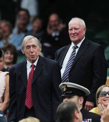 Tennis - 2016 Wimbledon Championships - Week One, Saturday (Day Six) Super Saturday Sportsmen and Women Womens Singles, Round Three Simona Halep (ROU) v Kiki Bertens (NED) Stoke City and England Footballer Gordon Banks and Wolverhampton Wanderers and England Footballer Ron Flowers in the Royal box on Centre court COLORSPORT ANDREW COWIE 