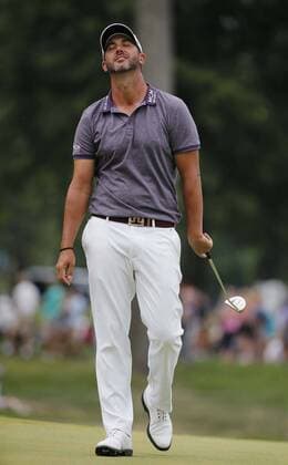 July 2, 2016 - Akron, OH, USA - Scott Piercy reacts to a missed birdie putt on the 12th hole during the third round of the Bridgestone Invitational at Firestone Country Club in Akron, Ohio, on Saturday, July 2, 2016. Bridgestone Invitational, third round - ZUMAm67_
