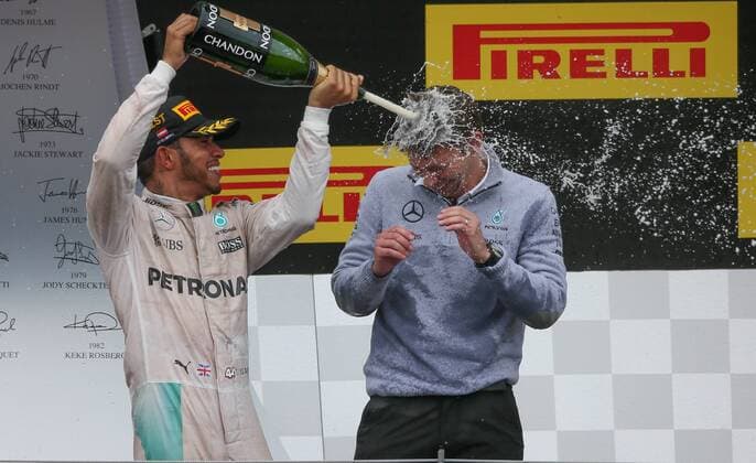 FORMULA 1 - GP of Austria 2016 SPIELBERG,AUSTRIA,03.JUL.16 - MOTORSPORTS, FORMULA 1 - Grand Prix of Austria, Red Bull Ring, award ceremony. Image shows Lewis Hamilton (GBR Mercedes GP). GEPAxpictures xMarioxKneisl