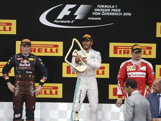 FORMULA 1 - GP of Austria 2016 SPIELBERG,AUSTRIA,03.JUL.16 - MOTORSPORTS, FORMULA 1 - Grand Prix of Austria, Red Bull Ring. Image shows Max Verstappen (NED Red Bull) and Lewis Hamilton (GER Mercedes) and Kimi Raeikkoenen (FIN Ferrari). GEPAxpictures xHansxOberlaender