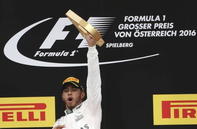 FORMULA 1 - GP of Austria 2016 SPIELBERG,AUSTRIA,03.JUL.16 - MOTORSPORTS, FORMULA 1 - Grand Prix of Austria, Red Bull Ring, award ceremony. Image shows Lewis Hamilton (GBR Mercedes). GEPAxpictures xHansxOberlaender