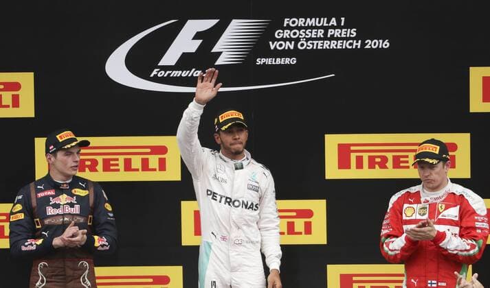 FORMULA 1 - GP of Austria 2016 SPIELBERG,AUSTRIA,03.JUL.16 - MOTORSPORTS, FORMULA 1 - Grand Prix of Austria, Red Bull Ring. Image shows Max Verstappen (NEL Red Bull), Lewis Hamilton (GBR Mercedes) and Kimi Raeikkoenen (FIN Ferrari). GEPAxpictures xHansxOberlaender