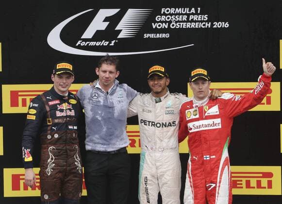 FORMULA 1 - GP of Austria 2016 SPIELBERG,AUSTRIA,03.JUL.16 - MOTORSPORTS, FORMULA 1 - Grand Prix of Austria, Red Bull Ring. Image shows Max Verstappen (NEL Red Bull), Lewis Hamilton (GBR Mercedes) and Kimi Raikkoenen (FIN Ferrari). GEPAxpictures xHansxOberlaender